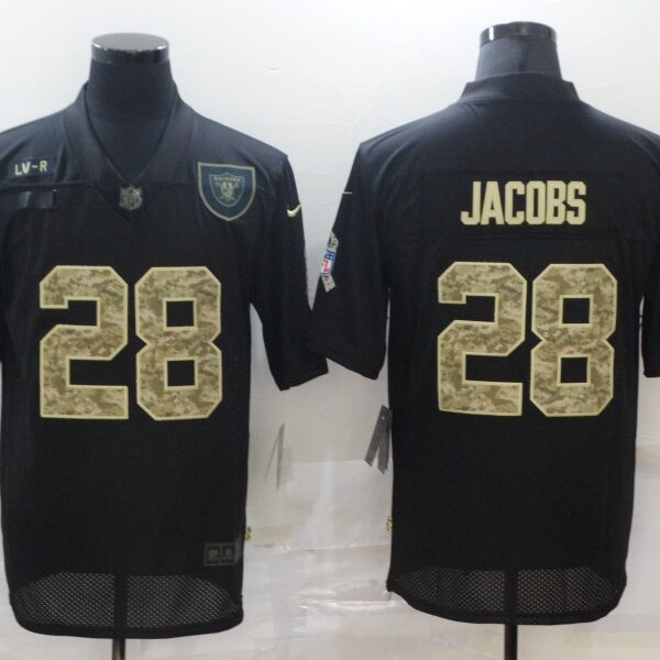 Men’s Las Vegas Raiders #28 Josh Jacobs Black Camo 2020 Salute To Service Stitched NFL Nike Limited Jersey