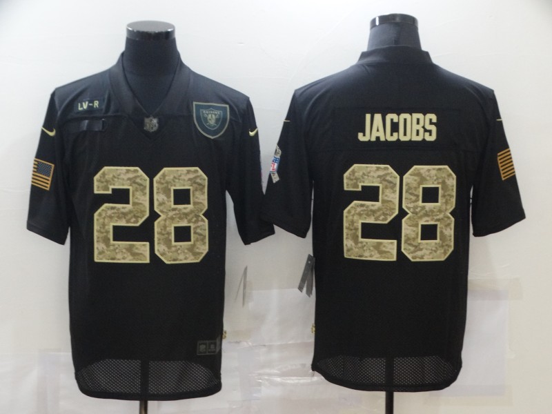 Men’s Las Vegas Raiders #28 Josh Jacobs Black Camo 2020 Salute To Service Stitched NFL Nike Limited Jersey