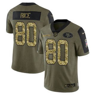 Men’s Olive San Francisco 49ers #80 Jerry Rice 2021 Camo Salute To Service Limited Stitched Jersey