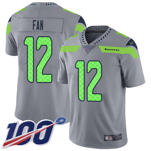 Nike Seahawks #12 Fan Gray Men’s Stitched NFL Limited Inverted Legend 100th Season Jersey