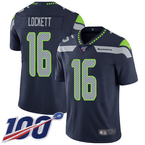 Nike Seahawks #16 Tyler Lockett Steel Blue Team Color Men’s Stitched NFL 100th Season Vapor Limited Jersey