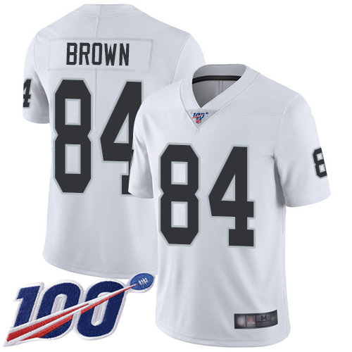 Raiders #84 Antonio Brown White Men’s Stitched Football 100th Season Vapor Limited Jersey