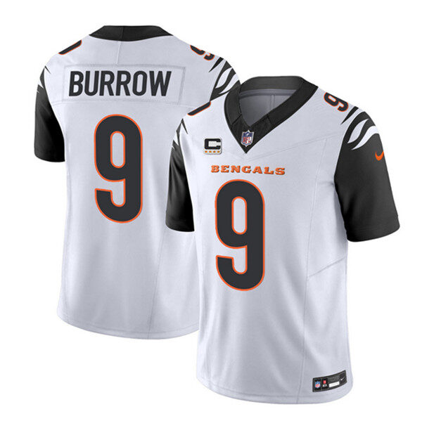 Men’s Cincinnati Bengals #9 Joe Burrow 2023 F.U.S.E. White With 4-Star C Patch Vapor Untouchable Limited Football Stitched Jersey