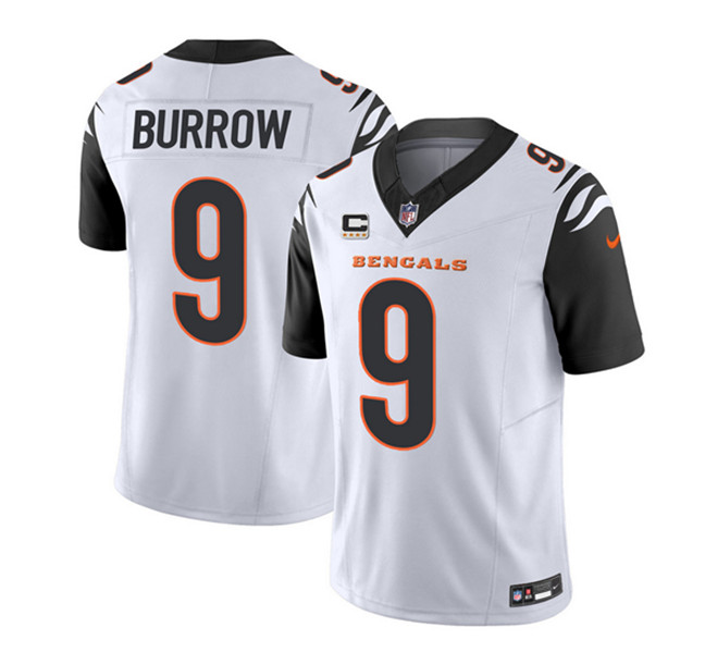 Men’s Cincinnati Bengals #9 Joe Burrow 2023 F.U.S.E. White With 4-Star C Patch Vapor Untouchable Limited Football Stitched Jersey