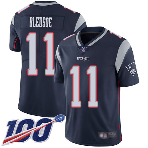 Nike Patriots #11 Drew Bledsoe Navy Blue Team Color Men’s Stitched NFL 100th Season Vapor Limited Jersey