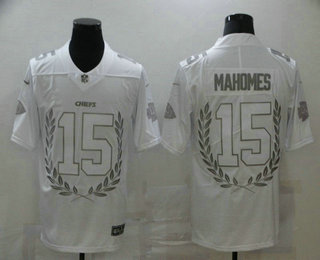 Men’s Kansas City Chiefs #15 Patrick Mahomes White Commemorative Edition 2020 Vapor Untouchable Stitched NFL Nike Limited Jersey