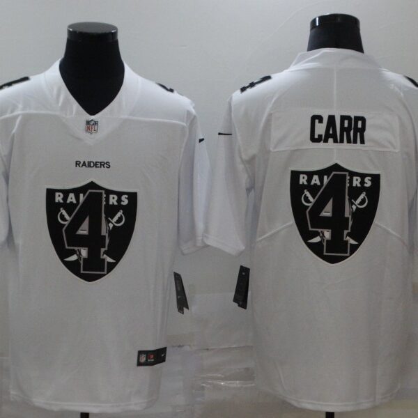 Men’s Las Vegas Raiders #4 Derek Carr White 2020 Shadow Logo Vapor Untouchable Stitched NFL Nike Limited Jersey