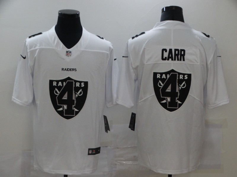 Men’s Las Vegas Raiders #4 Derek Carr White 2020 Shadow Logo Vapor Untouchable Stitched NFL Nike Limited Jersey