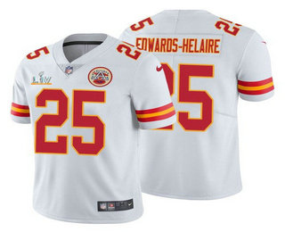 Men’s Kansas City Chiefs #25 Clyde Edwards-Helaire White 2021 Super Bowl LV Limited Stitched NFL Jersey