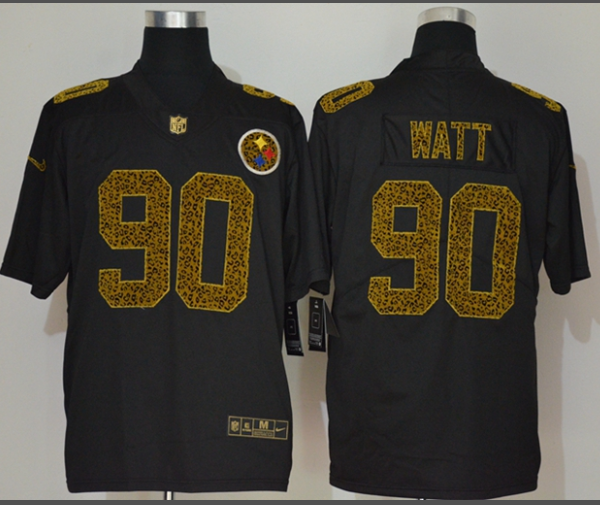 Men’s Pittsburgh Steelers #90 T. J. Watt Black 2020 Nike Flocked Leopard Print Vapor Limited NFL Jersey