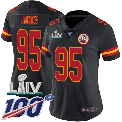 Nike Chiefs #95 Chris Jones Black Super Bowl LIV 2020 Women’s Stitched NFL Limited Rush 100th Season Jersey