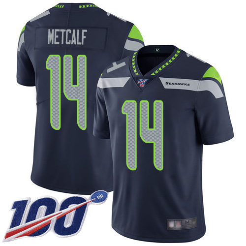 Nike Seahawks #14 D.K. Metcalf Steel Blue Team Color Men’s Stitched NFL 100th Season Vapor Limited Jersey
