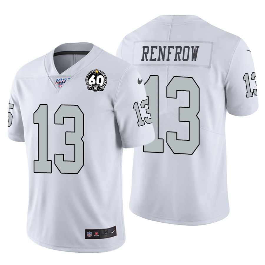 Nike Raiders #13 Hunter Renfrow White 60th Anniversary Patch Men’s Stitched NFL 100 Limited Color Rush Jersey