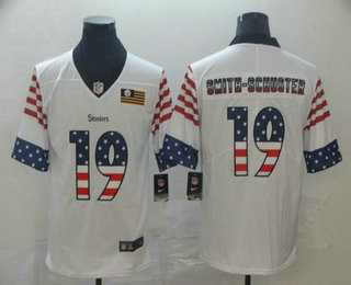 Men’s Pittsburgh Steelers #19 JuJu Smith-Schuster White Independence Day Stars Stripes Jersey