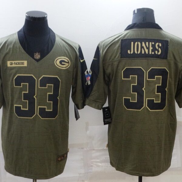 Men’s Green Bay Packers #33 Aaron Jones 2021 Olive Salute To Service Limited Stitched Jersey