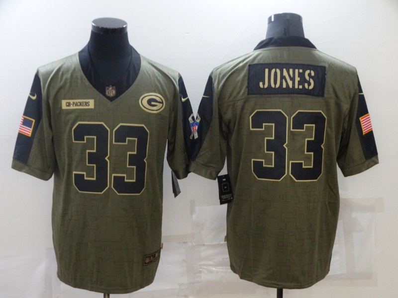 Men’s Green Bay Packers #33 Aaron Jones 2021 Olive Salute To Service Limited Stitched Jersey