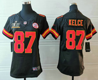 Women’s Kansas City Chiefs #87 Travis Kelce Black 2021 Super Bowl LV Vapor Untouchable Stitched Nike Limited NFL Jersey