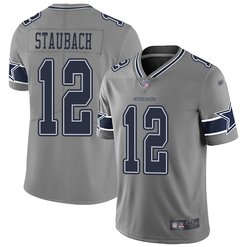 Nike Cowboys #12 Roger Staubach Gray Men’s Stitched NFL Limited Inverted Legend 100th Season Jersey