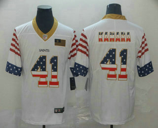 Men’s New Orleans Saints #41 Alvin Kamara White Independence Day Stars Stripes Jersey