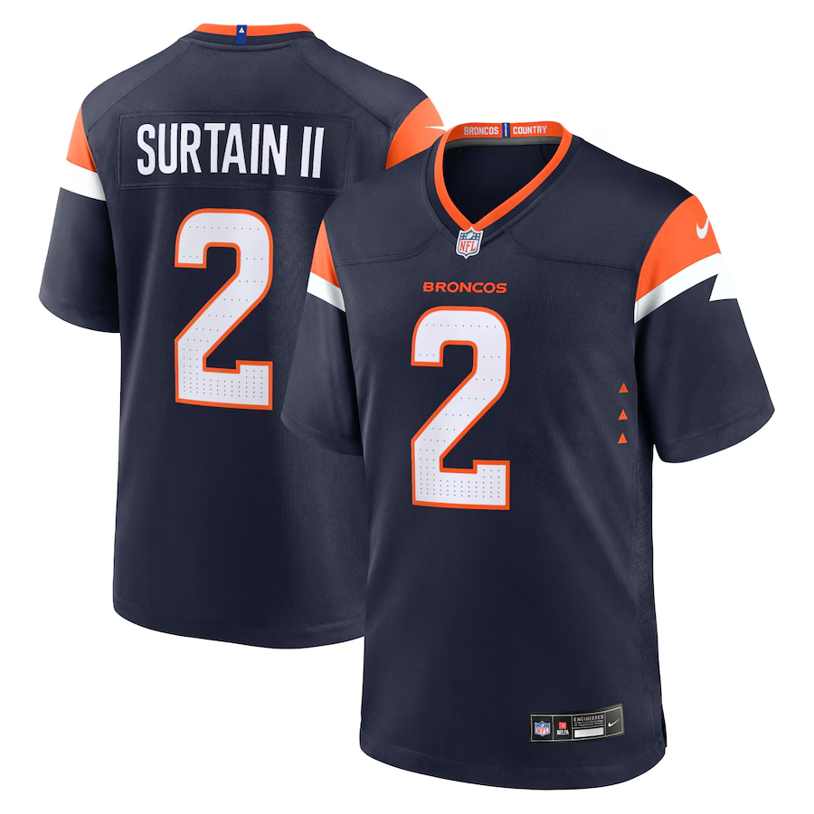Men’s Denver Broncos #2 Pat Surtain II Navy 2024 Game Stitched Jersey