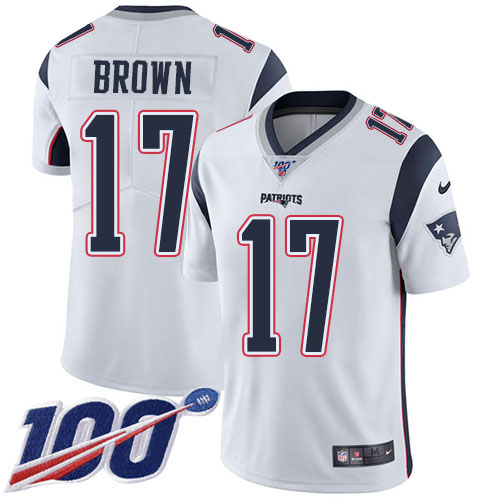 Nike Patriots #17 Antonio Brown White Men’s Stitched NFL 100th Season Vapor Limited Jersey