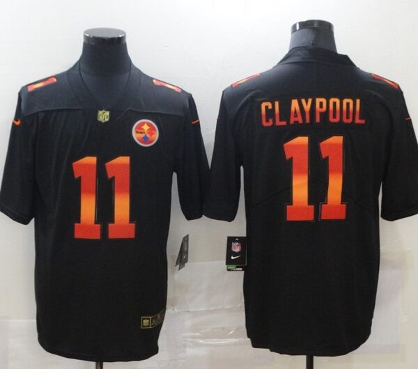 Men’s Pittsburgh Steelers #11 Chase Claypool Black Red Orange Stripe Vapor Limited Nike NFL Jersey