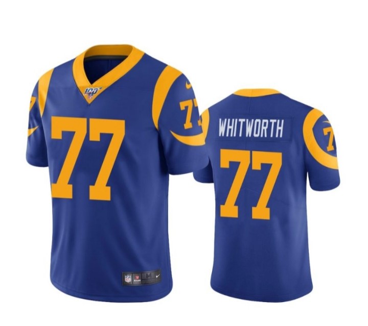 Nike Rams #77 Andrew Whitworth Royal Blue Alternate Men’s Stitched NFL 100th Season Vapor Limited Jersey