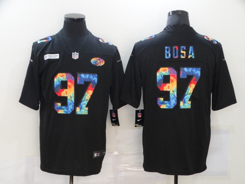 Men’s San Francisco 49ers #97 Nick Bosa Multi-Color Black 2020 NFL Crucial Catch Vapor Untouchable Nike Limited Jersey