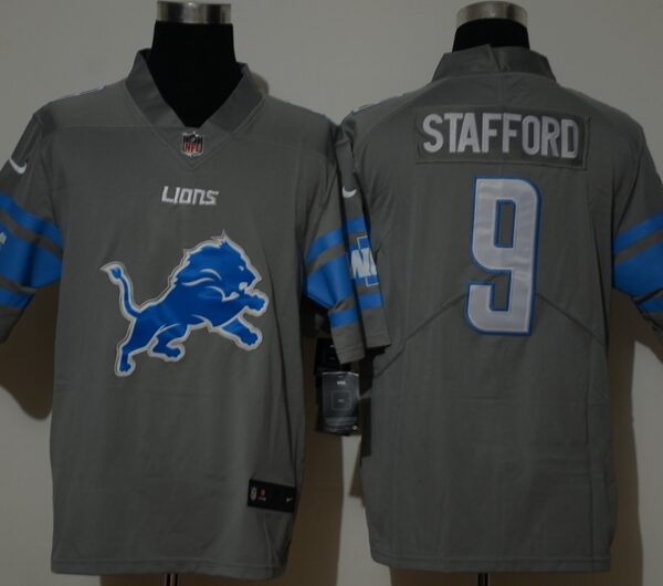 Men’s Detroit Lions #9 Matthew Stafford Grey 2020 NEW Team Logo Vapor Untouchable Stitched NFL Nike Limited Jersey