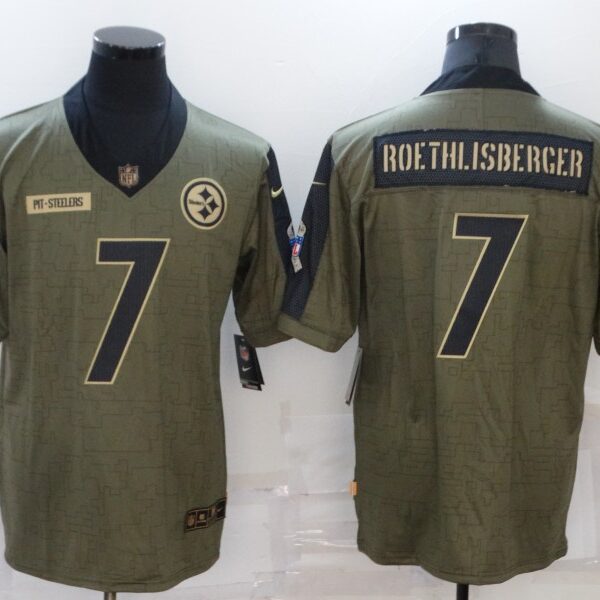 Men’s Pittsburgh Steelers #7 Ben Roethlisberger 2021 Olive Salute To Service Limited Stitched Jersey