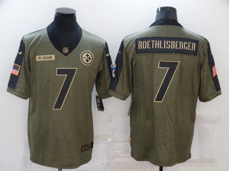Men’s Pittsburgh Steelers #7 Ben Roethlisberger 2021 Olive Salute To Service Limited Stitched Jersey