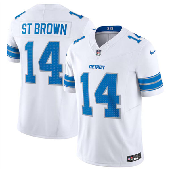 Men’s Detroit Lions #14 Amon-Ra St. Brown White 2024 F.U.S.E. Vapor Limited Stitched Jersey