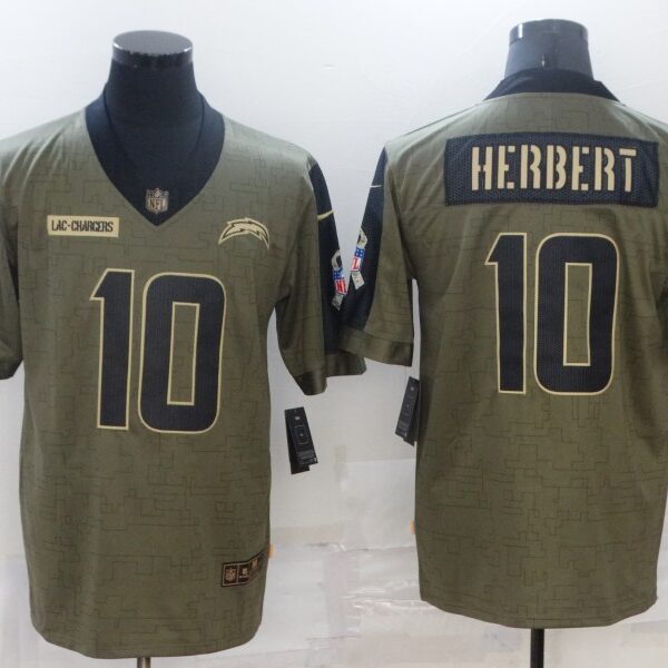 Men’s Los Angeles Chargers #10 Justin Herbert Nike Olive 2021 Salute To Service Limited Player Jersey