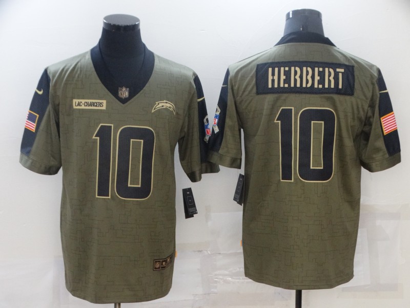 Men’s Los Angeles Chargers #10 Justin Herbert Nike Olive 2021 Salute To Service Limited Player Jersey