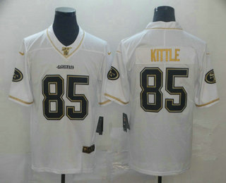Men’s San Francisco 49ers #85 George Kittle White 100th Season Golden Edition Jersey