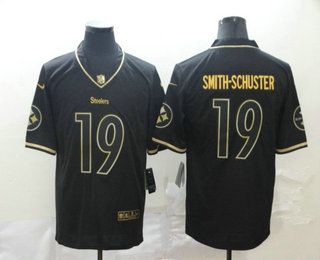 Men’s Pittsburgh Steelers #19 JuJu Smith-Schuster Black 100th Season Golden Edition Jersey