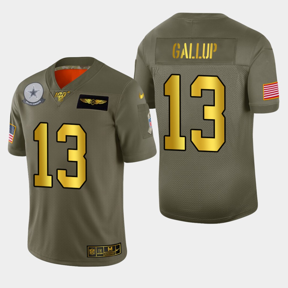 Nike Men’s Dallas Cowboys 13 Michael Gallup 2019 Olive Gold Salute To Service 100th Season Limited Jersey