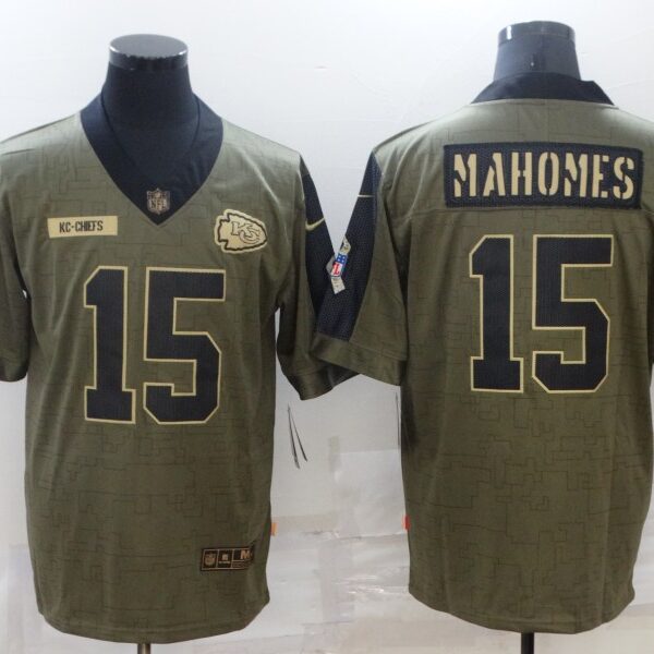 Men’s Kansas City Chiefs #15 Patrick Mahomes Nike Olive 2021 Salute To Service Limited Player Jersey