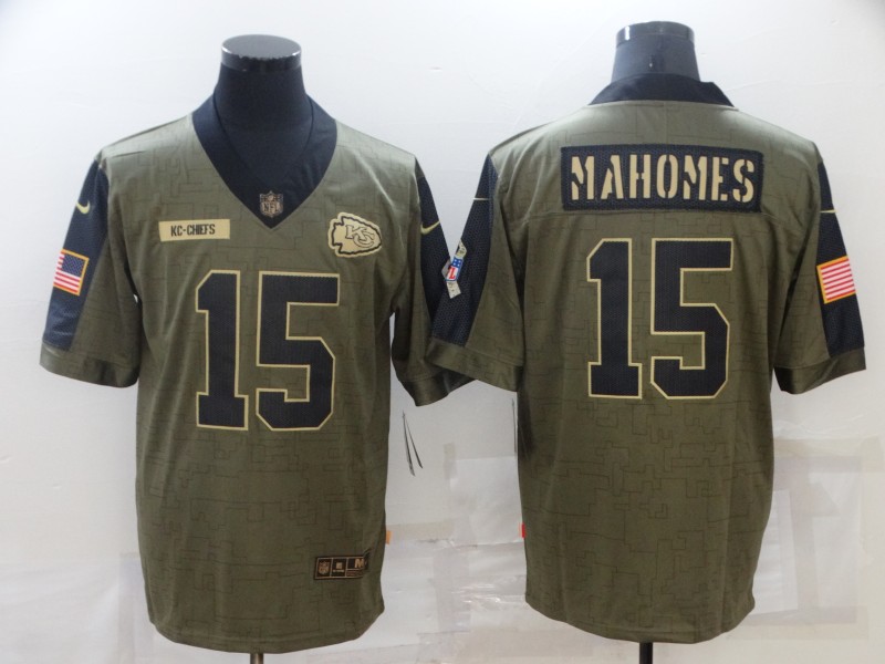 Men’s Kansas City Chiefs #15 Patrick Mahomes Nike Olive 2021 Salute To Service Limited Player Jersey