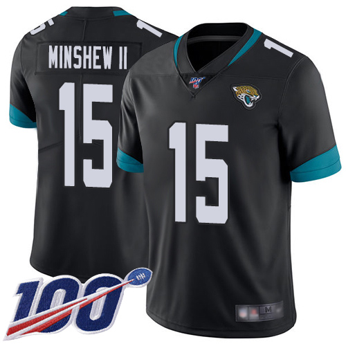 Jaguars #15 Gardner Minshew II Black Team Color Men’s Stitched Football 100th Season Vapor Limited Jersey