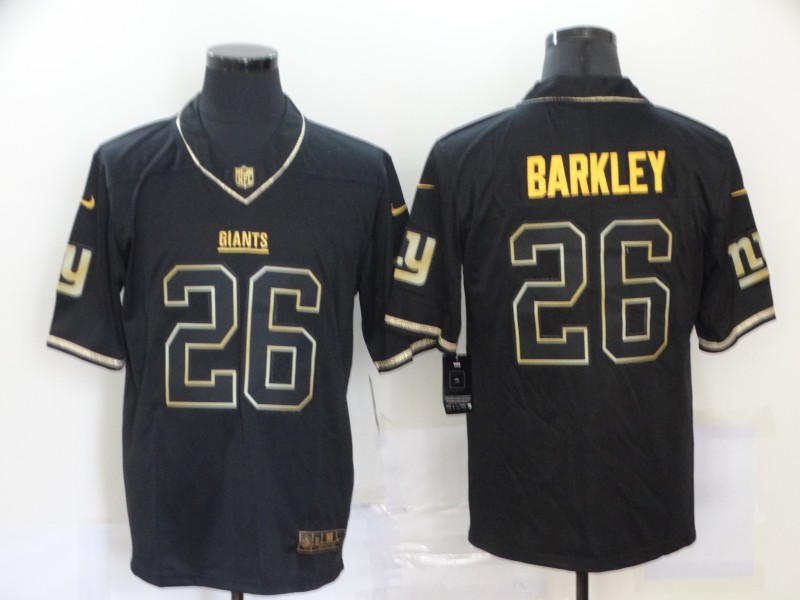 Men’s New York Giants #26 Saquon Barkley Black 100th Season Golden Edition Jersey