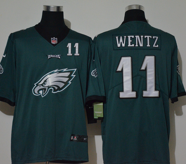 Men’s Philadelphia Eagles #11 Carson Wentz Midnight Green 2020 Big Logo Number Vapor Untouchable Stitched NFL Nike Fashion Limited Jersey