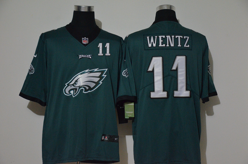 Men’s Philadelphia Eagles #11 Carson Wentz Midnight Green 2020 Big Logo Number Vapor Untouchable Stitched NFL Nike Fashion Limited Jersey