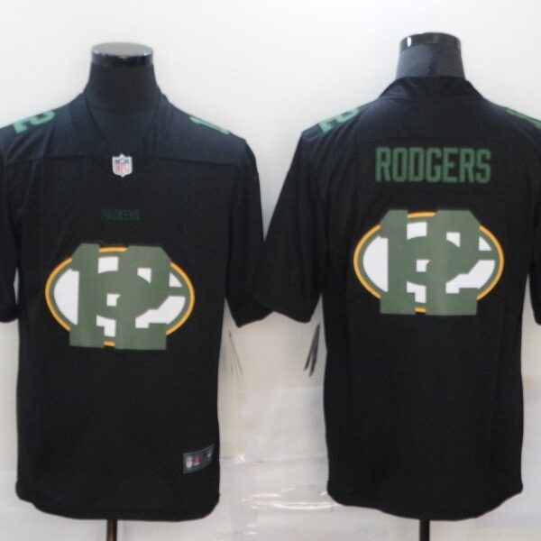Men’s Green Bay Packers #12 Aaron Rodgers Black 2020 Shadow Logo Vapor Untouchable Stitched NFL Nike Limited Jersey