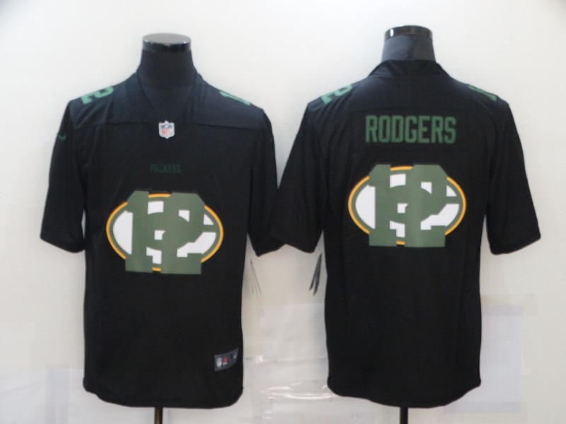 Men’s Green Bay Packers #12 Aaron Rodgers Black 2020 Shadow Logo Vapor Untouchable Stitched NFL Nike Limited Jersey
