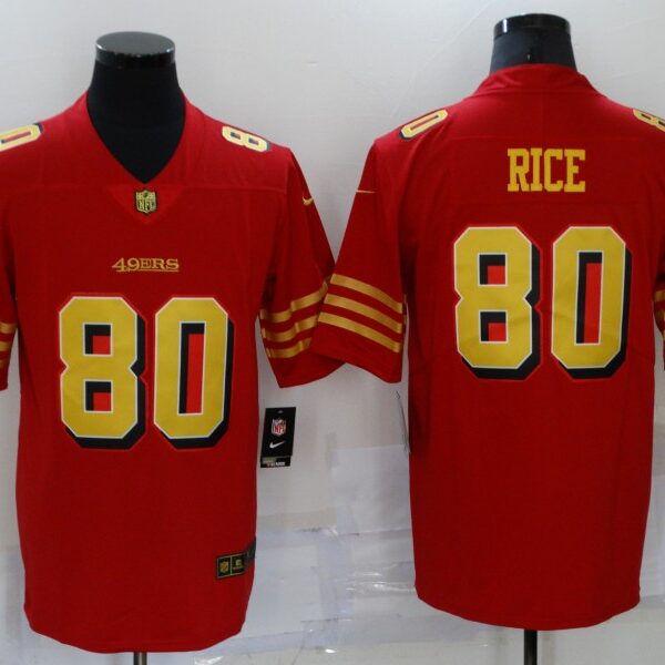 Men’s San Francisco 49ers #80 Jerry Rice Red Gold 2021 Vapor Untouchable Stitched NFL Nike Limited Jersey