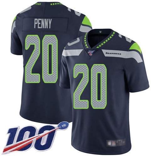 Nike Seahawks #20 Rashaad Penny Steel Blue Team Color Men’s Stitched NFL 100th Season Vapor Limited Jersey