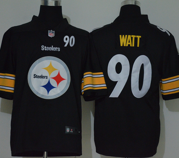 Men’s Pittsburgh Steelers #90 T. J. Watt Black 2020 Big Logo Number Vapor Untouchable Stitched NFL Nike Fashion Limited Jersey