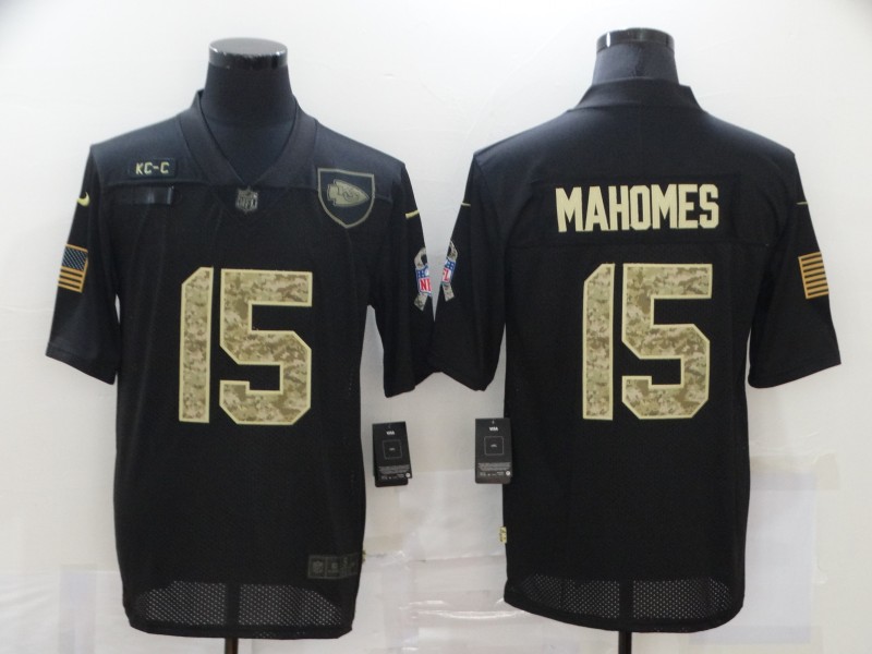 Men’s Kansas City Chiefs #15 Patrick Mahomes Black Camo 2020 Salute To Service Stitched NFL Nike Limited Jersey
