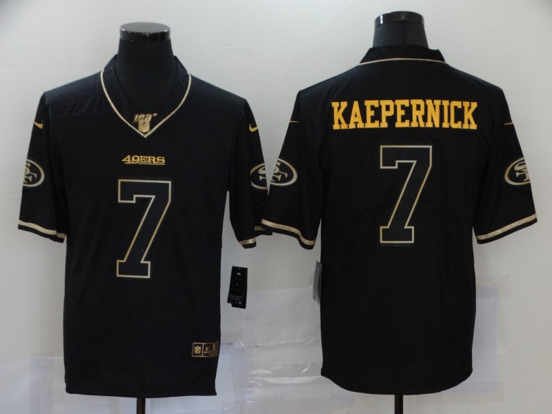 Men’s San Francisco 49ers #7 Colin Kaepernick Black 100th Season Golden Edition Jersey